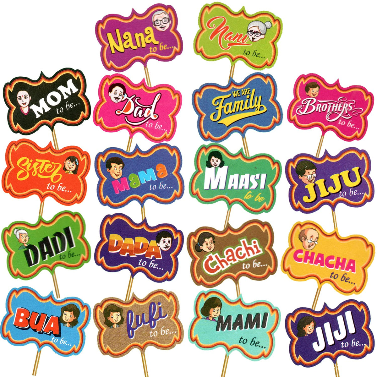 Rozi Decoration Family Photobooth Props Set of 18 Sticks for The Baby Shower & Family Relationship, PreWedding Photographic Pro