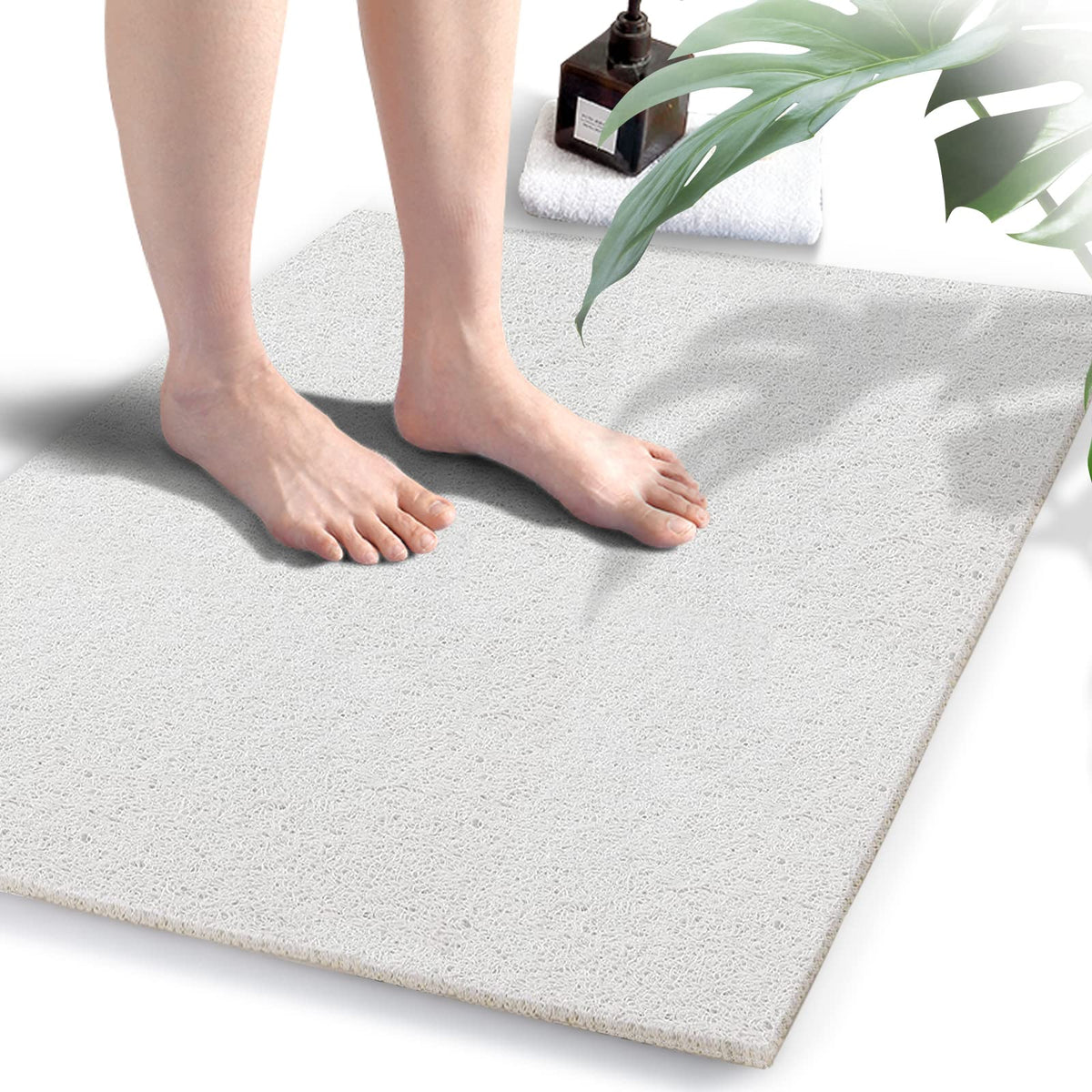 Shower Mats Non Slip, 23.6  34.6 Inch, Bath Mat for Shower, Loofah Mats for Shower and Bathroom, Quick Drying, White