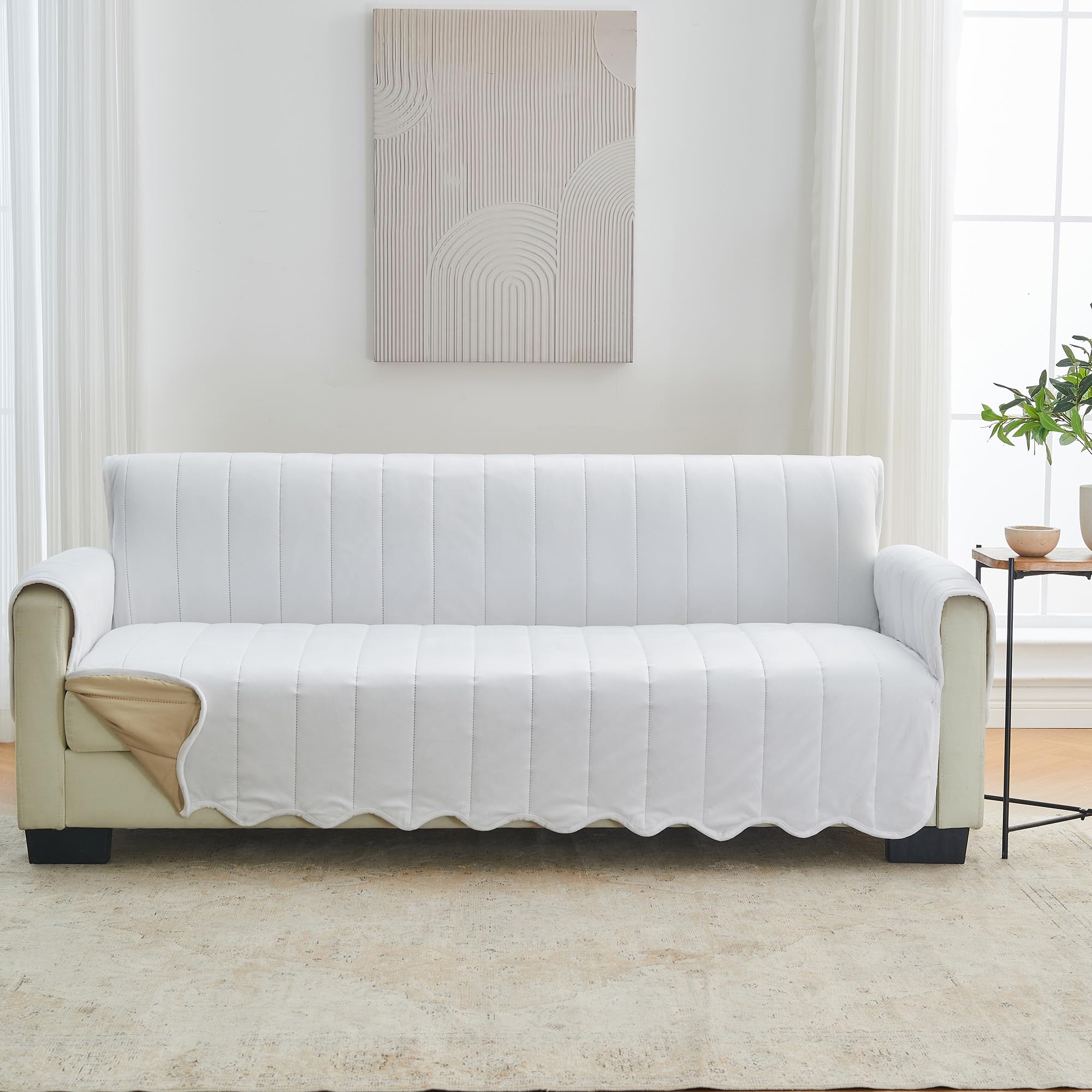 Great Bay Home Velvet Sofa Cover - Washable Slipcover Furniture Protector with Elastic Straps - Furniture Cover for Dogs, Kids, 