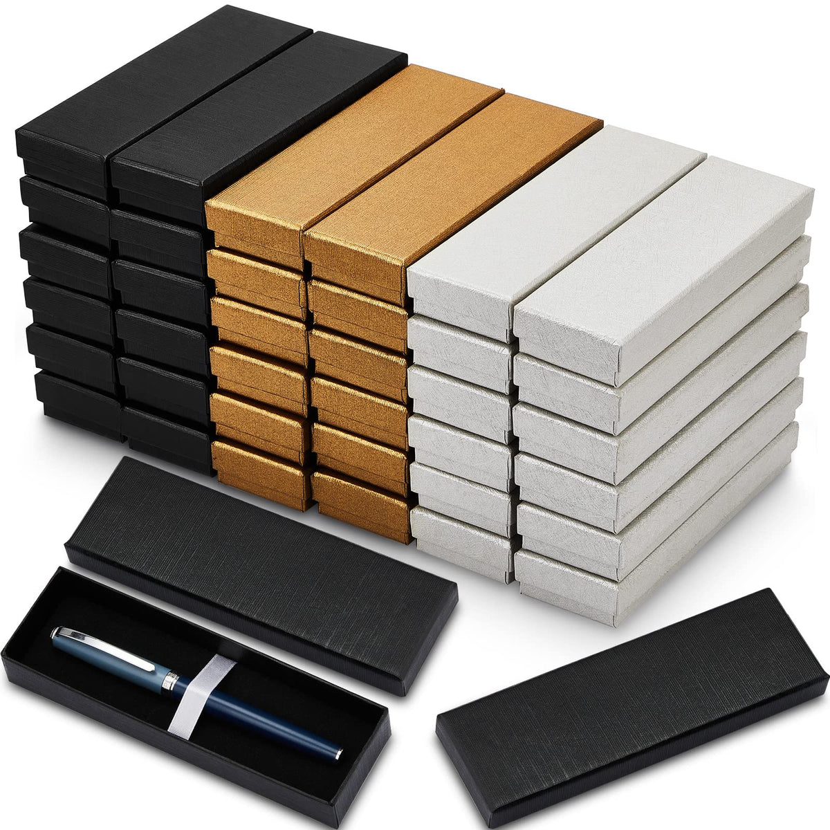 Teling 36 Pcs Pen Gift Box With Cushion Pen Presentation Display Box Business Present Collection Case Sets In Black, Silver, Gol