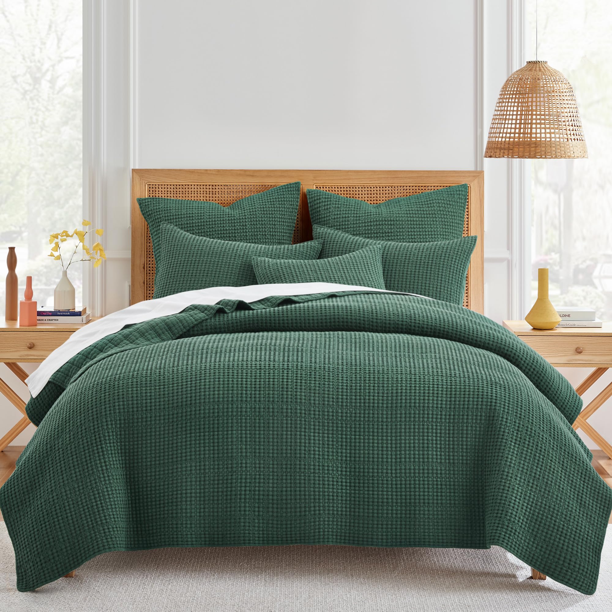 Levtex Home - Mills Waffle - Twin/Twin Xl Quilt Set - Forest Green Cotton Waffle - Quilt Size (68 X 86In.), Sham Size (26 X 20In