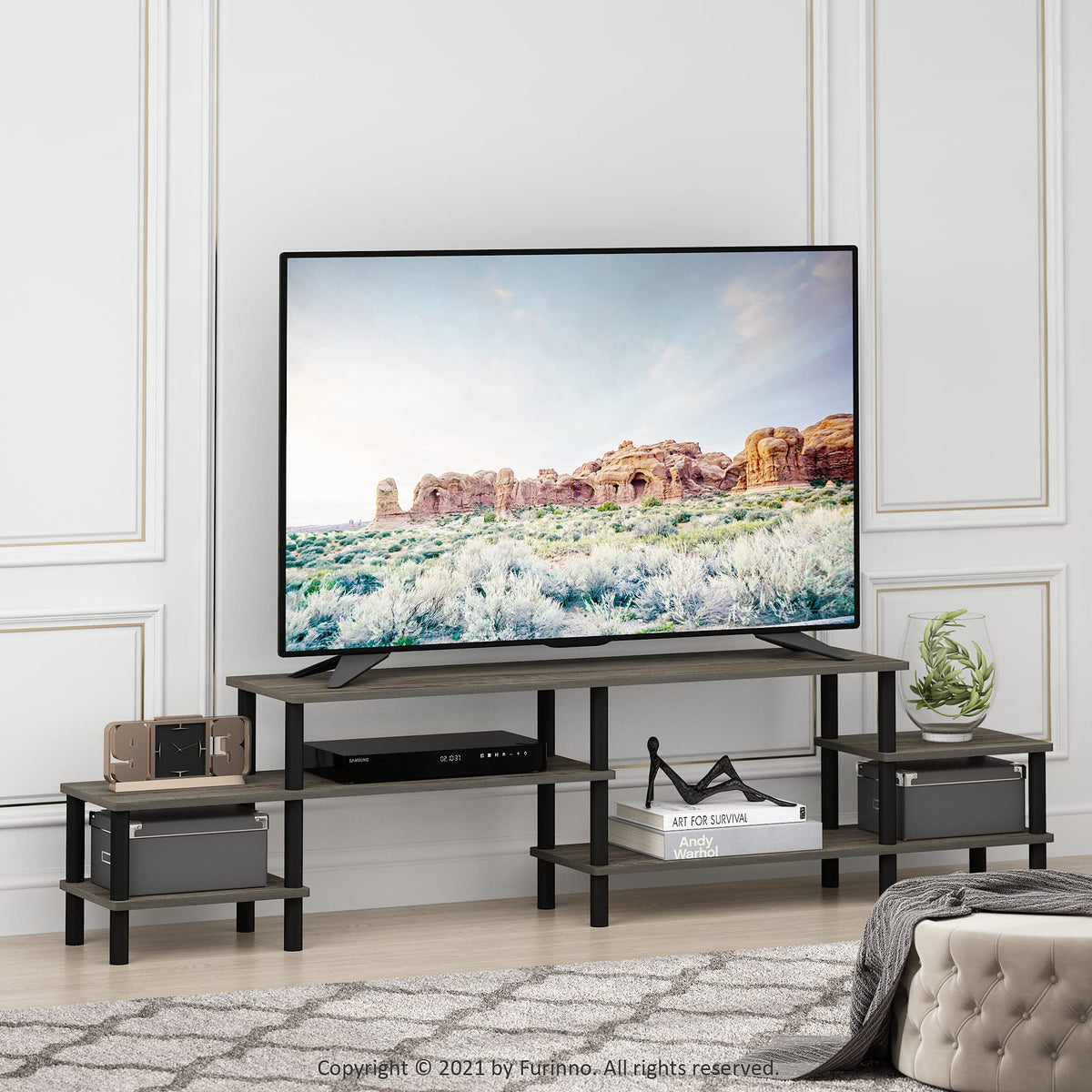 Furinno Turn-N-Tube Grand Stand for TV up, 78 Inch, French Oak