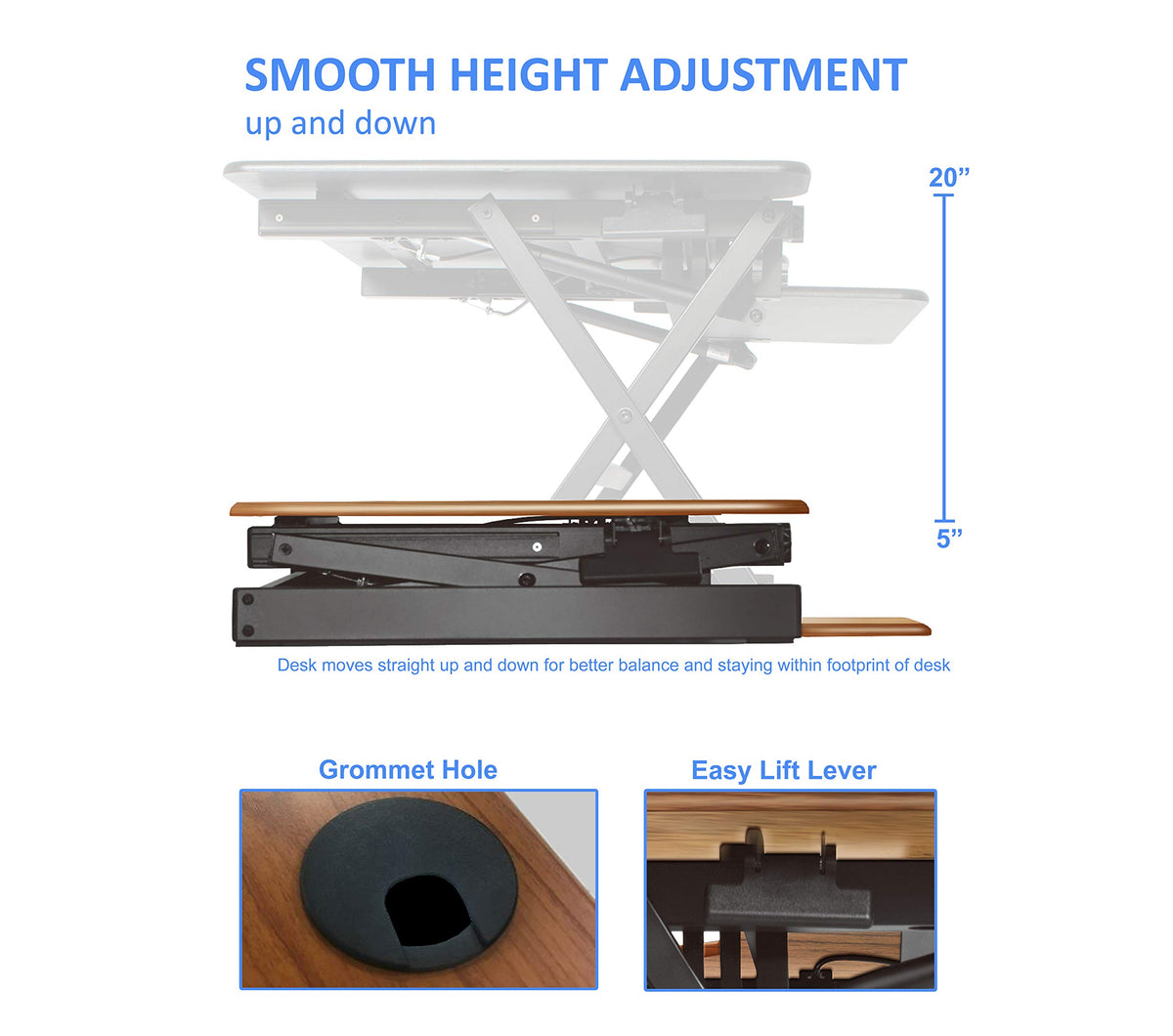 Rocelco 46" Large Height Adjustable Standing Desk Converter with Triple Monitor Mount BUNDLE - Sit Stand Up Computer Workstation Riser - Retractable Keyboard Tray - Teak Wood Grain (R DADRT-46-DM3)