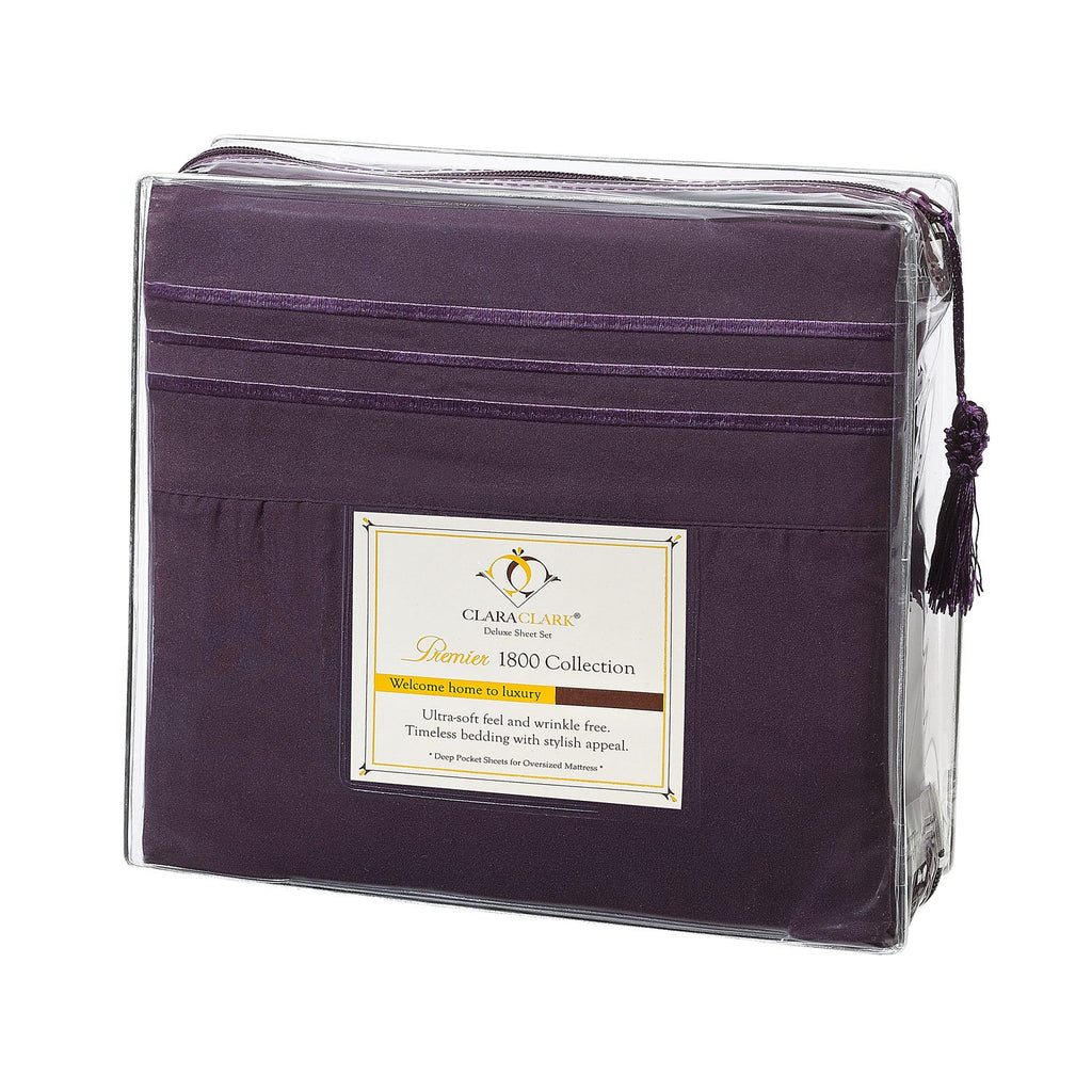 Clara Clark 1800 Premier Series 4Pc Bed Sheet Set - King, Purple Eggplant