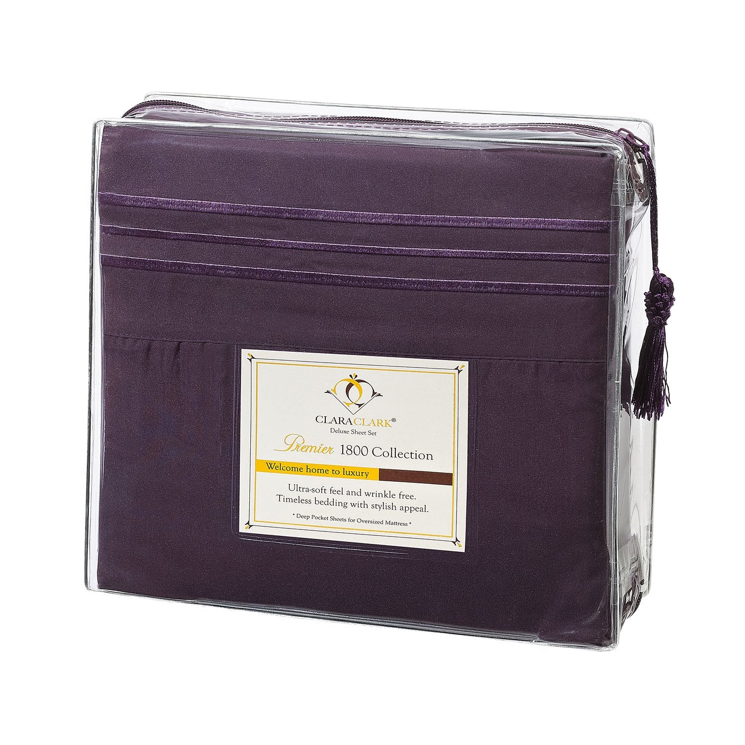 Clara Clark 1800 Premier Series 4Pc Bed Sheet Set - King, Purple Eggplant