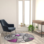 Flash Furniture Jubilee Collection Abstract Area Rug - Colorfast Purple Olefin Rug - 5' X 5' Round Area Rug - Jute Backing - Living Room, Bedroom, & Family Room