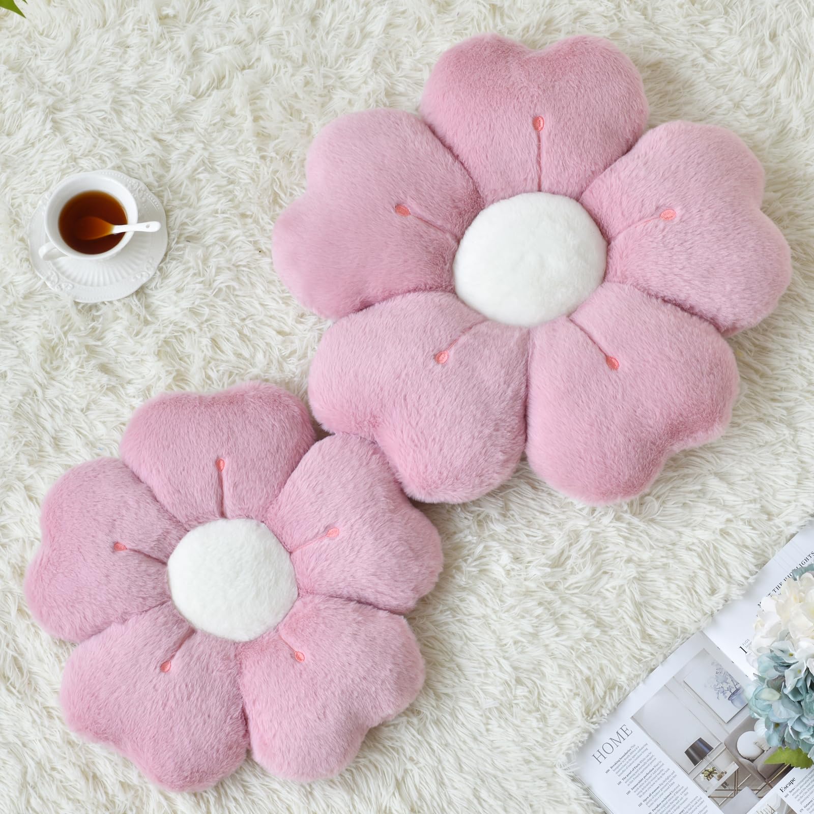 Ddliury Flower Pillow, Flower Shaped Pillow Decorative Throw Pillows For Bed Couch, Cute Daisy Pillow Dorm Decor Floor Seating Cushion (Grey Pink, 19.6 Inches)