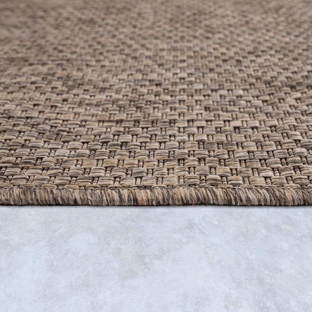 Solid Outdoor Rug For Patio Or Balcony Weatherproof In Mottled Brown, Size: 6'7' X 9'2'