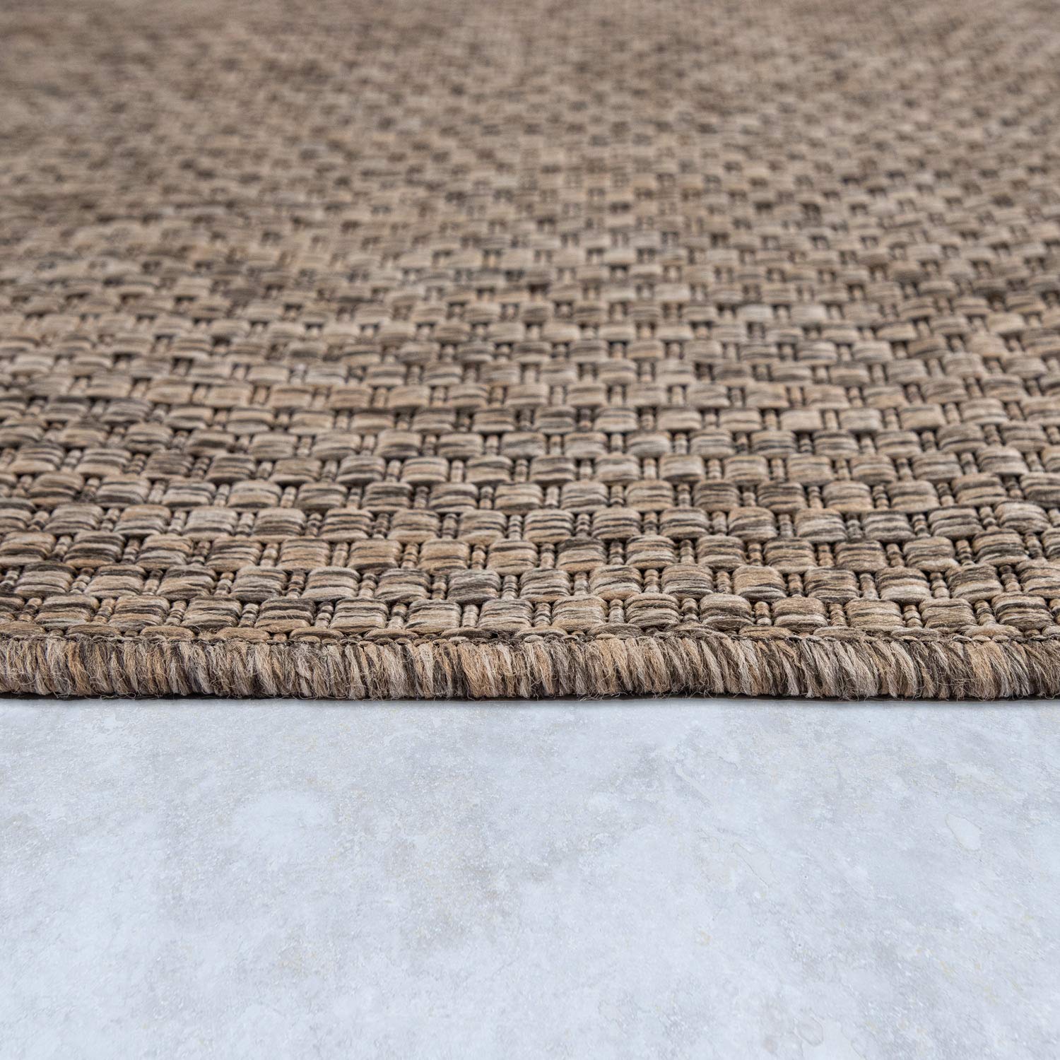 Solid Outdoor Rug For Patio Or Balcony Weatherproof In Mottled Brown, Size: 6'7' X 9'2'