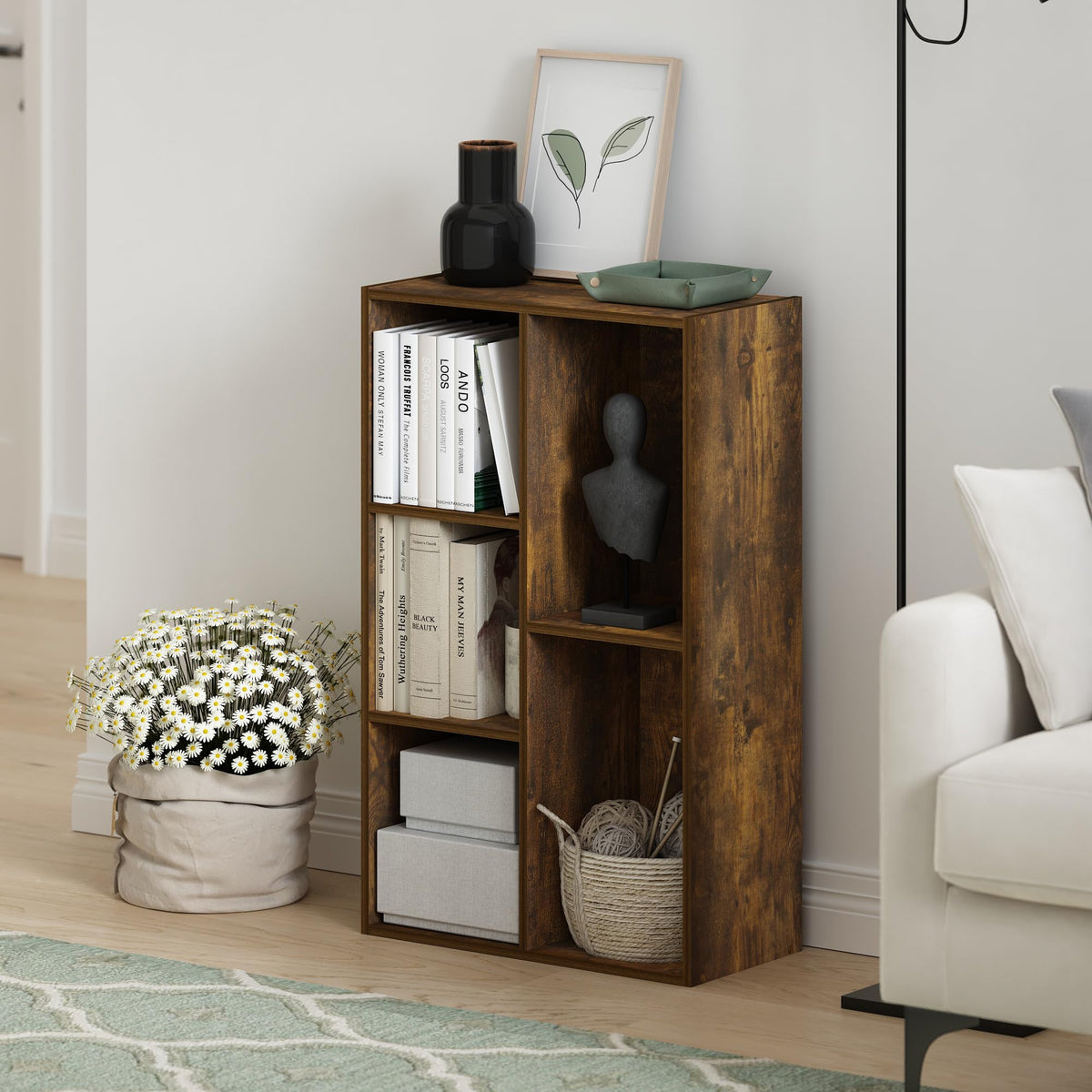 Furinno Luder 5-Cube Reversible Open Shelf, Amber Pine