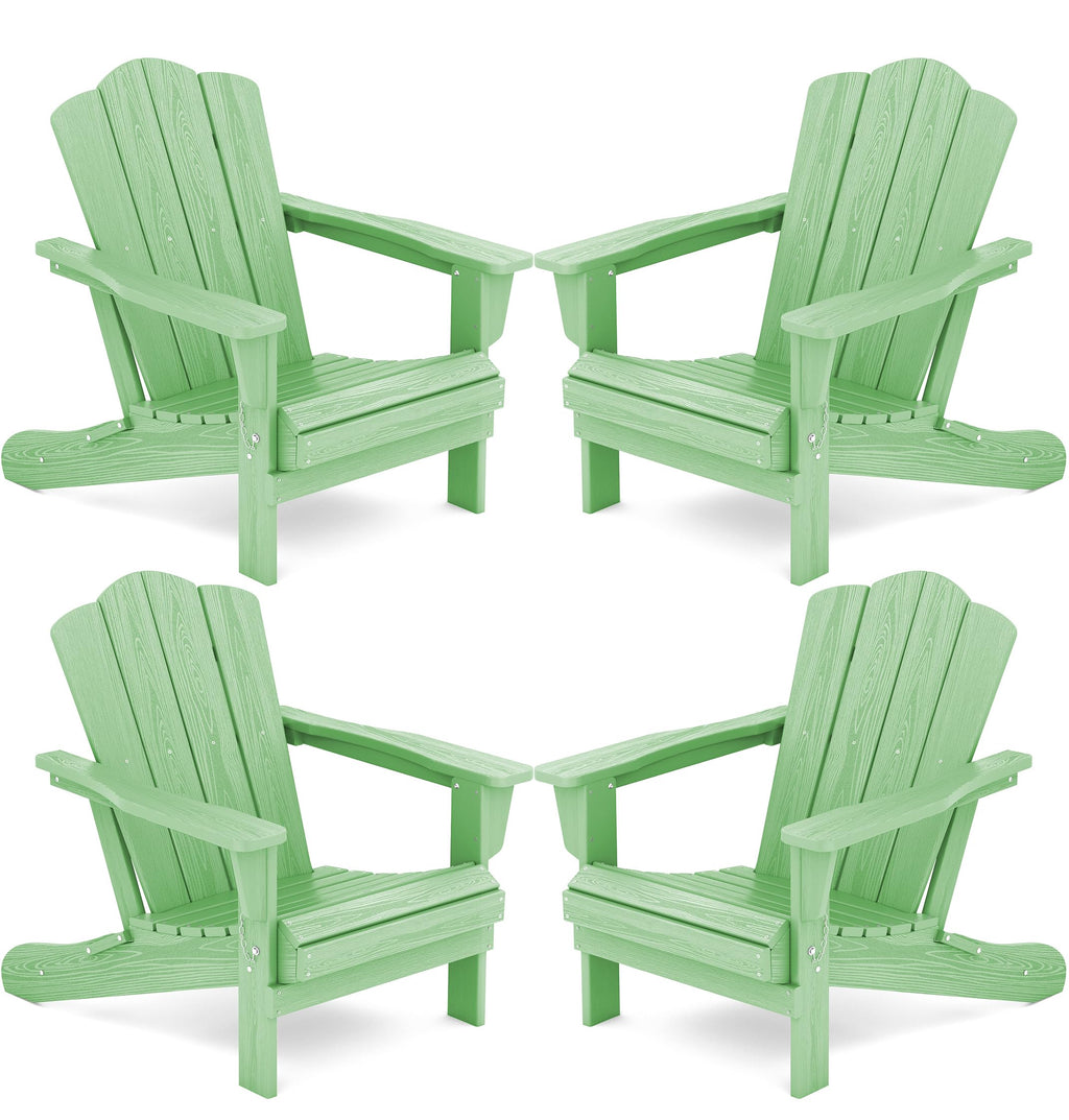 Kingyes Folding Adirondack Chair Set Of 4, Hdpe All-Weather Folding Adirondack Chair, Light Green