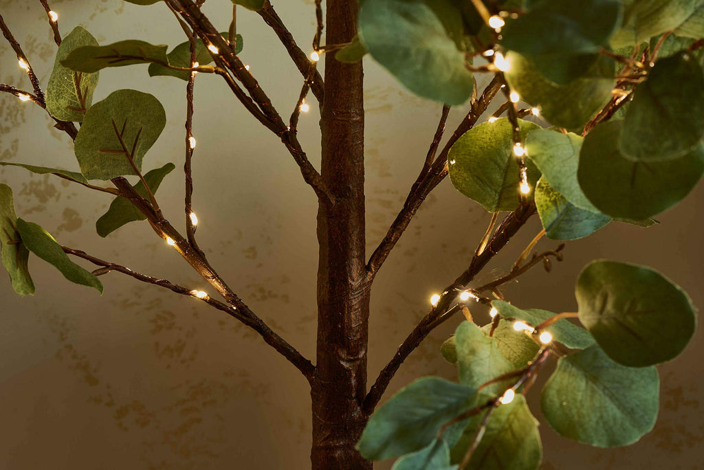 Hairui Lighted Eucalyptus Tree Plug In 4Ft 160 Warm White Led Artificial Greenery Tree With Lights For Wedding Halloween Christm
