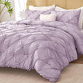 Bedelite Light Purple Queen Comforter Set - 3 Pieces Boho Pintuck Bedding Comforter Sets, Lightweight Soft & Warm Bed Comforter
