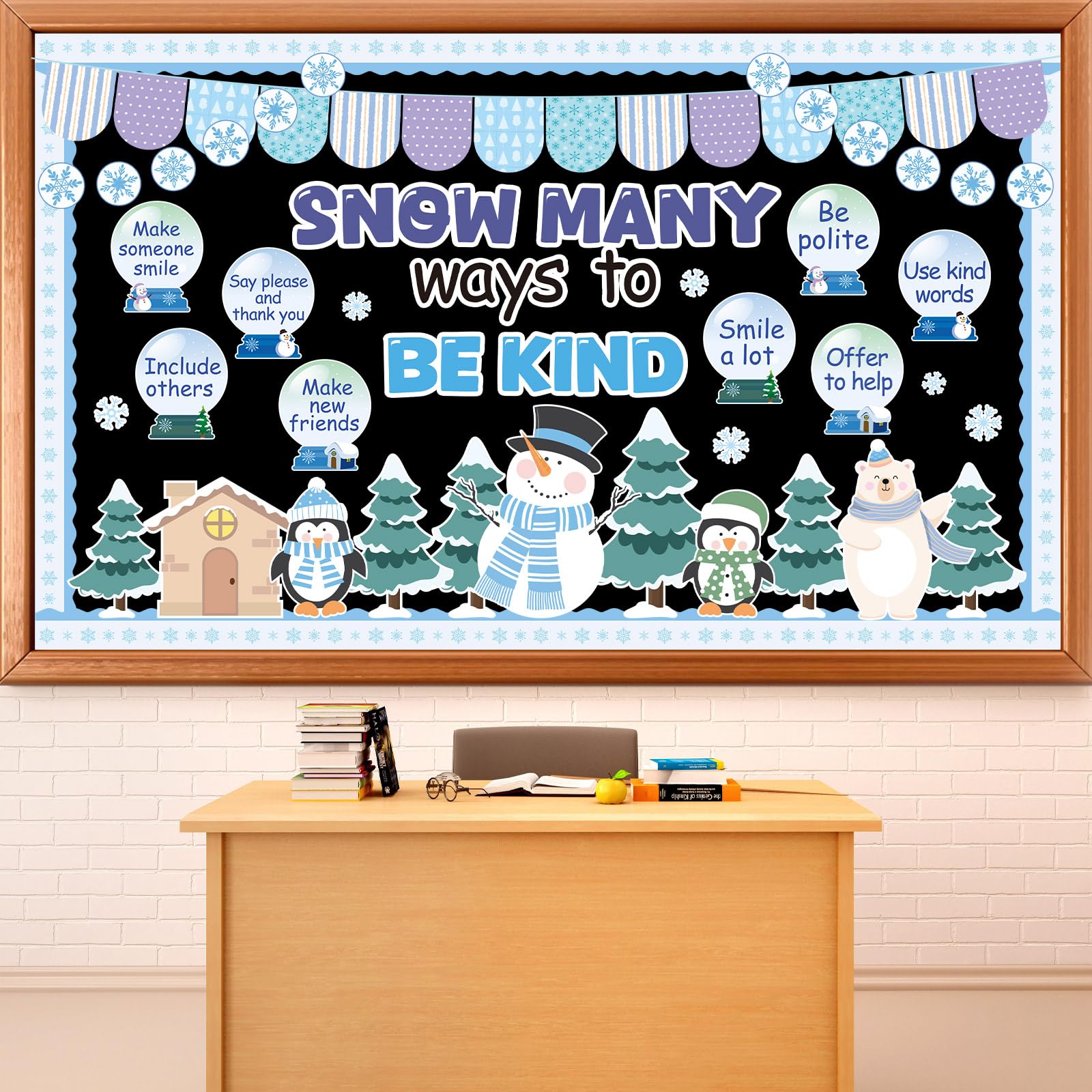 Winter Bulletin Board Set Snow Many Ways to Be Kind Bulletin Board Snowman Penguin Snow Globe Cutouts Motivational Classroom Dec