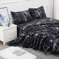 Bed Sheet Set 4 Pieces -Full Size-Soft Durable Microfiber Bedding Sheet Set,Deep Pocket,Stain,Fade & Wrinkle Resistant(Black Mar