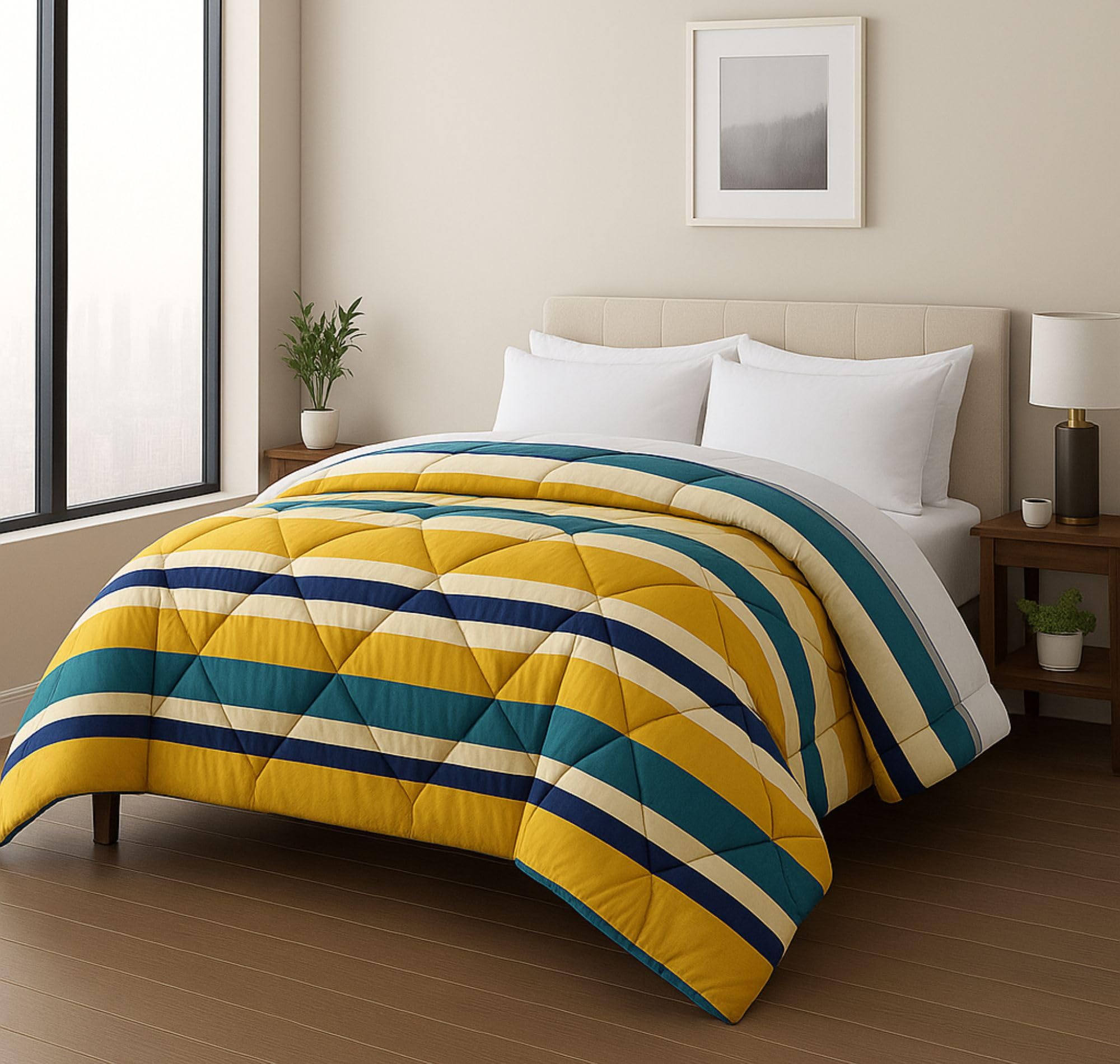 Vas Collections 220 Gsm Microfiber Reversible Ac Comforter | Soft & Lightweight AllSeason Quilt/Duvet | Warm & Cozy Blanket For