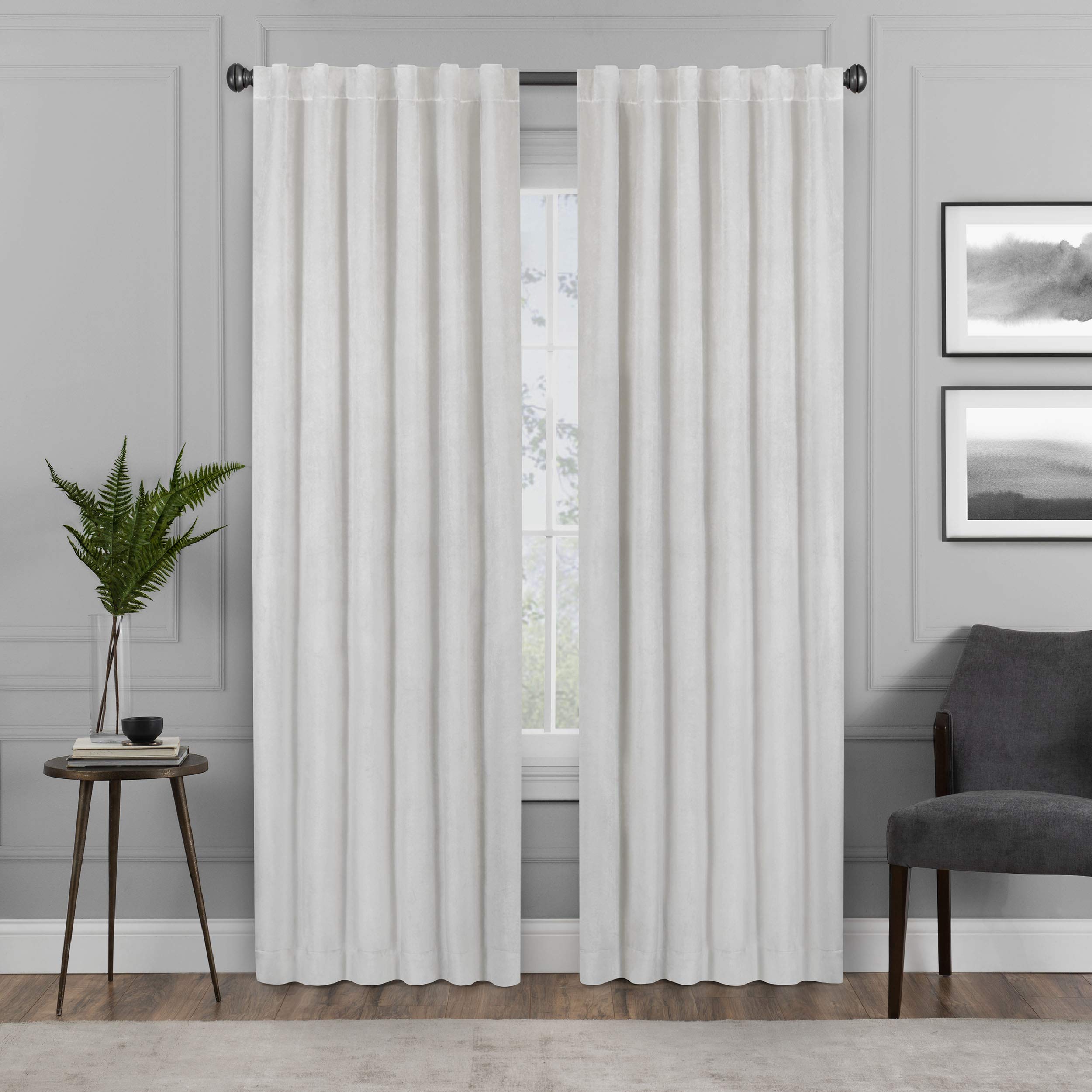 Eclipse Harper Velvet Rod Pocket Curtains for Bedroom, Single Panel, 50 in x 63 in, Snow