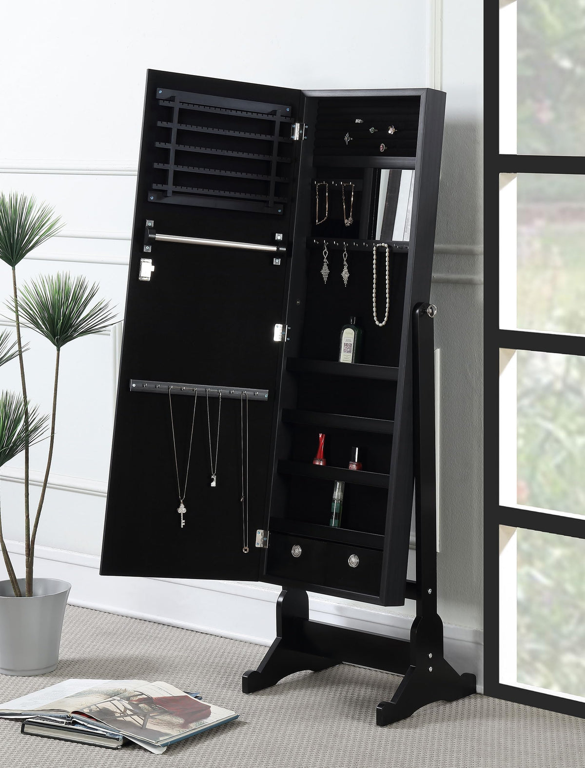 Coaster Home Furnishings Tutuola Cheval Mirror with Jewelry Storage Black