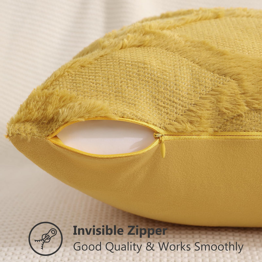 Decoruhome Throw Pillow Covers 20X20 Inch Set Of 2, Soft Plush Faux Fur Wool Mustard Yellow Couch Pillow Covers, Decorative Pillow Cases For Bed Sofa Living Room Home Decor