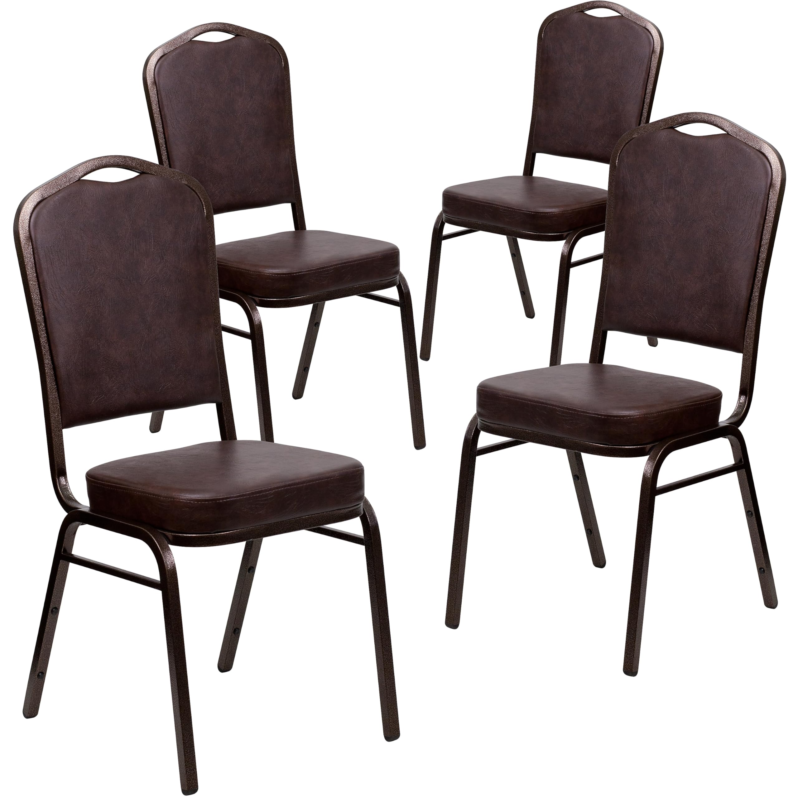 4 Pk. Stacking Chair with Brown Vinyl and 2.5 Thick Seat - Copper Vein Frame