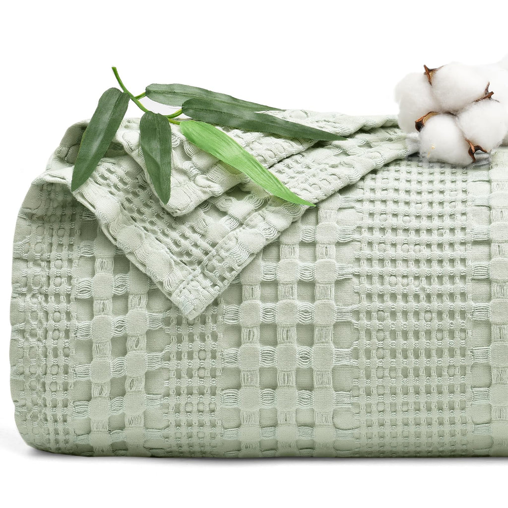Phf Cooling Waffle Blanket Queen Size, Lightweight 60% Rayon Derived From Bamboo & 40% Cotton Breathable Blanket For Hot Sleepers, Soft And Luxury For Bed Couch And Sofa, 90'X90', Mint