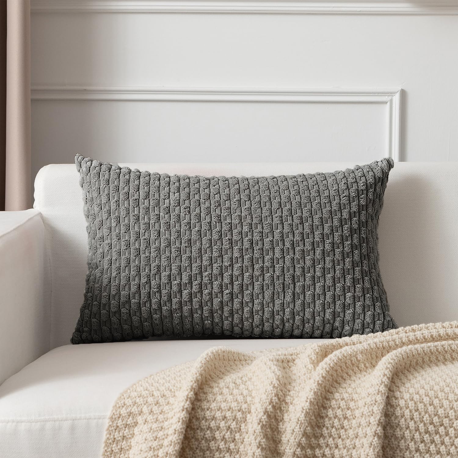 Kevin Textile 12x20 Inch Pillow Cover 1 Pack Boho Decorative Soft Striped Corduroy Lumbar Farmhouse Accent Rectangle Cushion Cas
