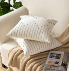 Caflife Boho Throw Pillow Covers 24X24 Set Of 2 Decorative Pillows For Bed, Neutral Pillow Covers Beige With Green Line Throw Pi