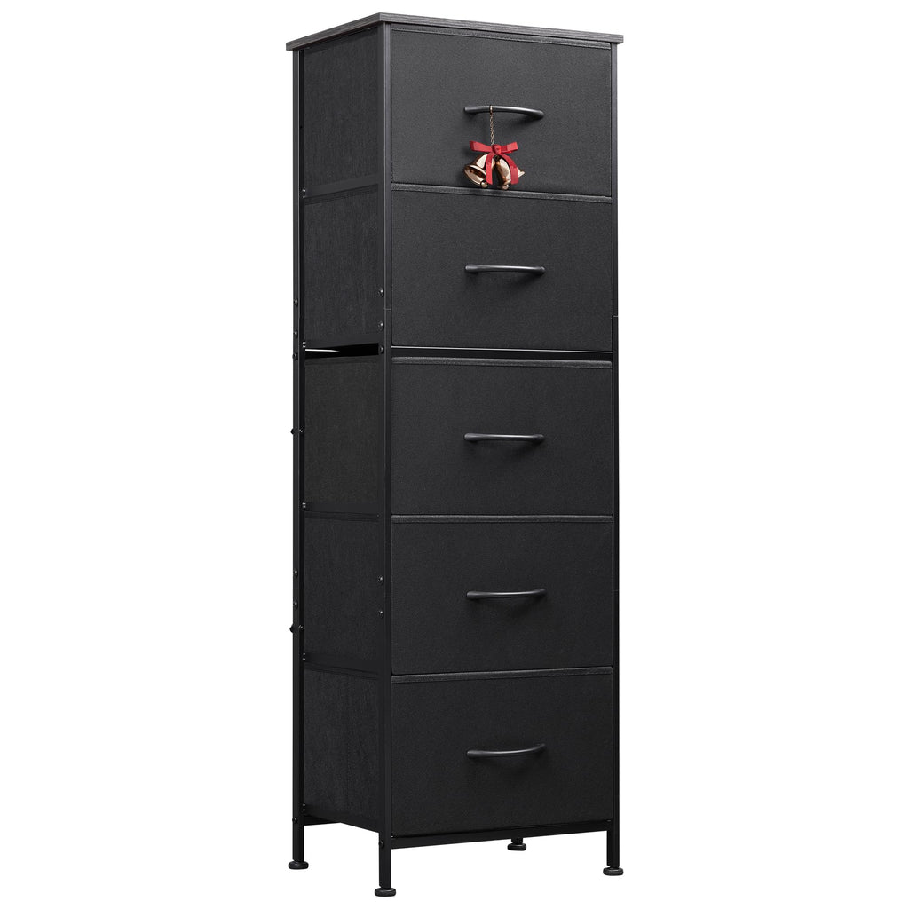 Wlive Fabric Dresser, 5-Drawer Tall Dresser For Bedroom, Storage Dresser Organizer With Fabric Bins, Wood Top, Sturdy Steel Frame, Chest Of Drawers For Closet, Hallway, Charcoal Black