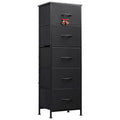 Wlive Fabric Dresser, 5-Drawer Tall Dresser For Bedroom, Storage Dresser Organizer With Fabric Bins, Wood Top, Sturdy Steel Frame, Chest Of Drawers For Closet, Hallway, Charcoal Black