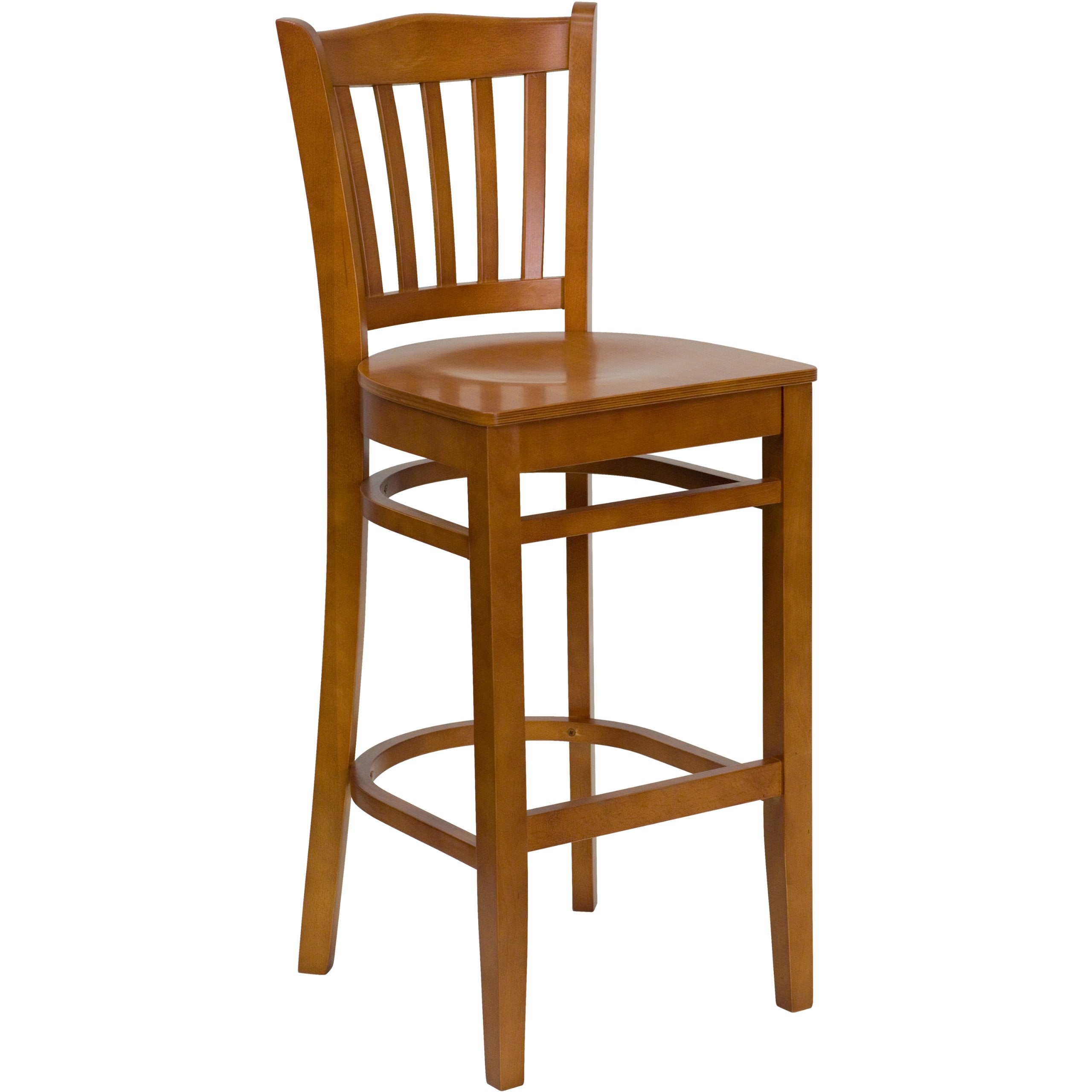 2 Pk. Cherry Finished Vertical Slat Back Wooden Restaurant Barstool