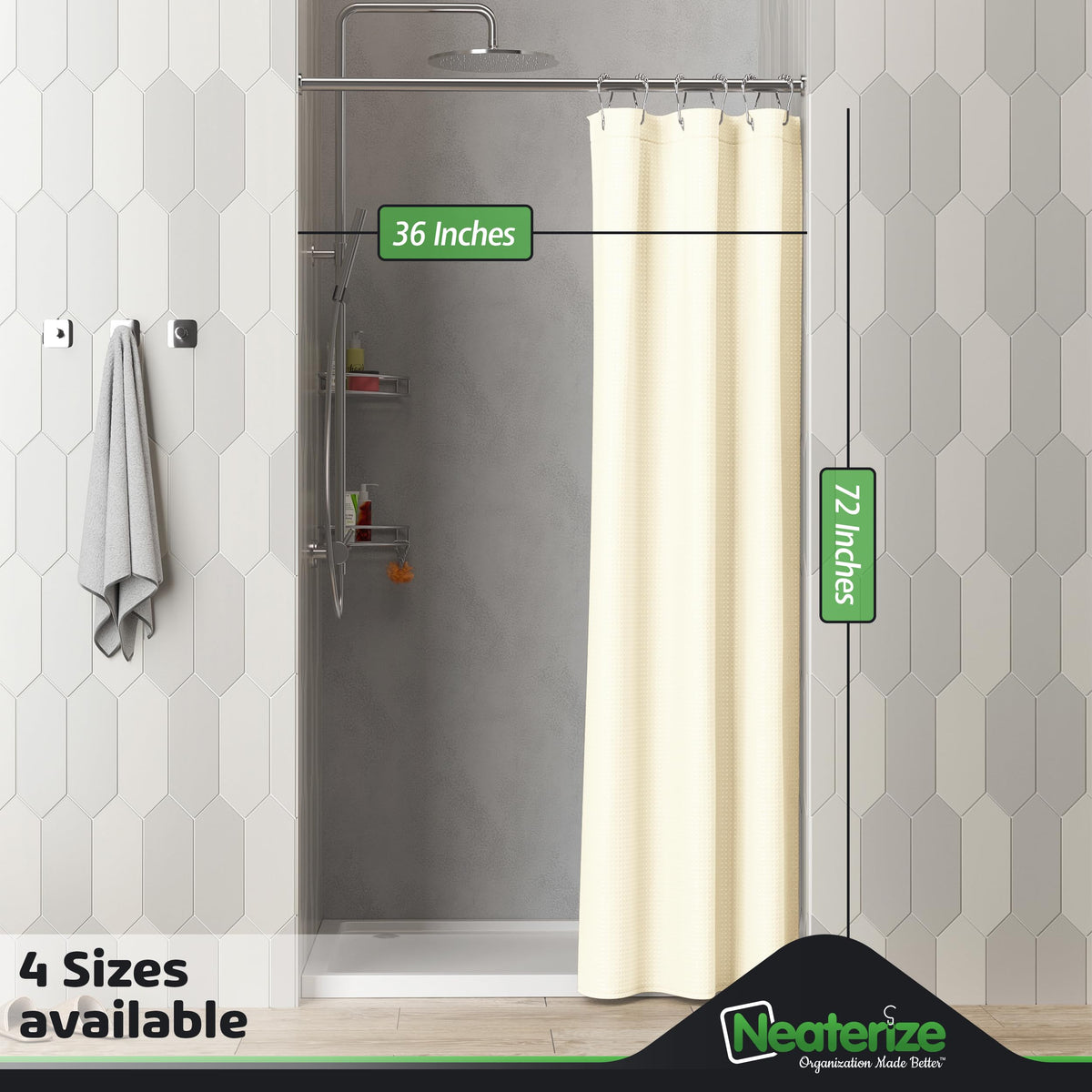 Neaterize Stall Shower Curtain Cream - Hotel Style Cream Shower Curtains For Bathroom With Waffle Design, 36X72 Inches - Fabric