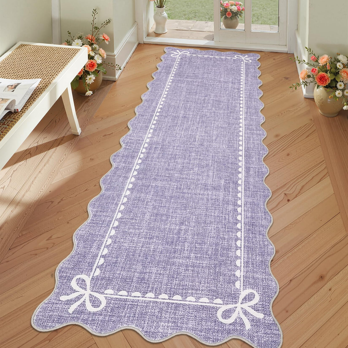 GarveeHome Scalloped Hallway Runner Rug 2.5x10 Non Slip Bedroom Rugs,Purple