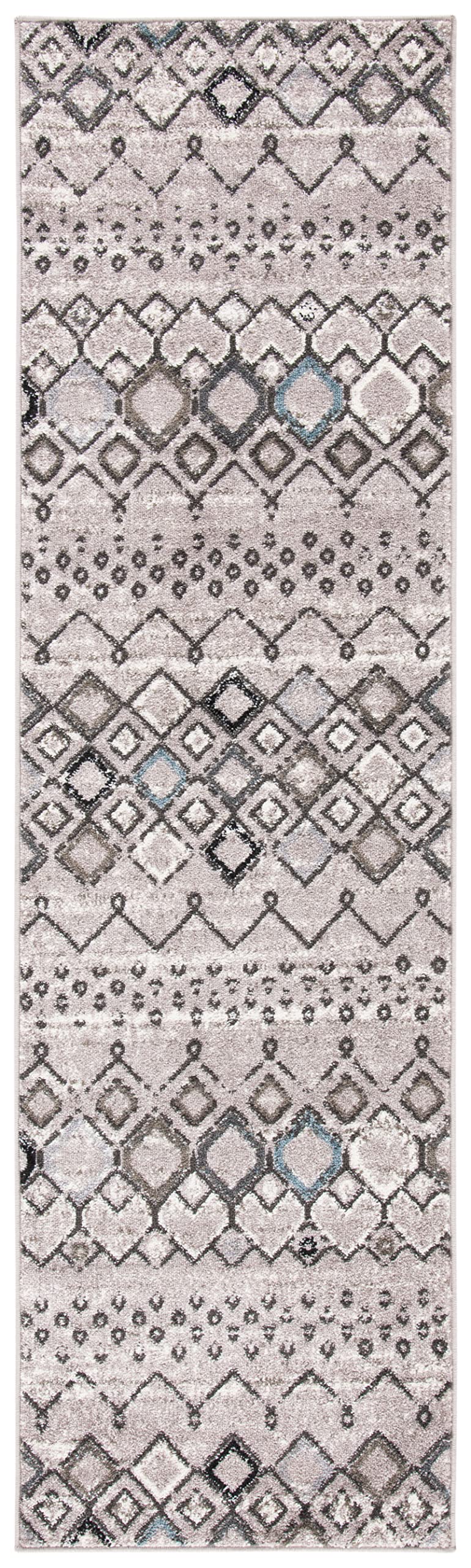 Safavieh Amsterdam Collection Runner Rug - 2'3'' X 14', Light Grey & Brown, Moroccan Boho Design, Non-Shedding & Easy Care, Idea
