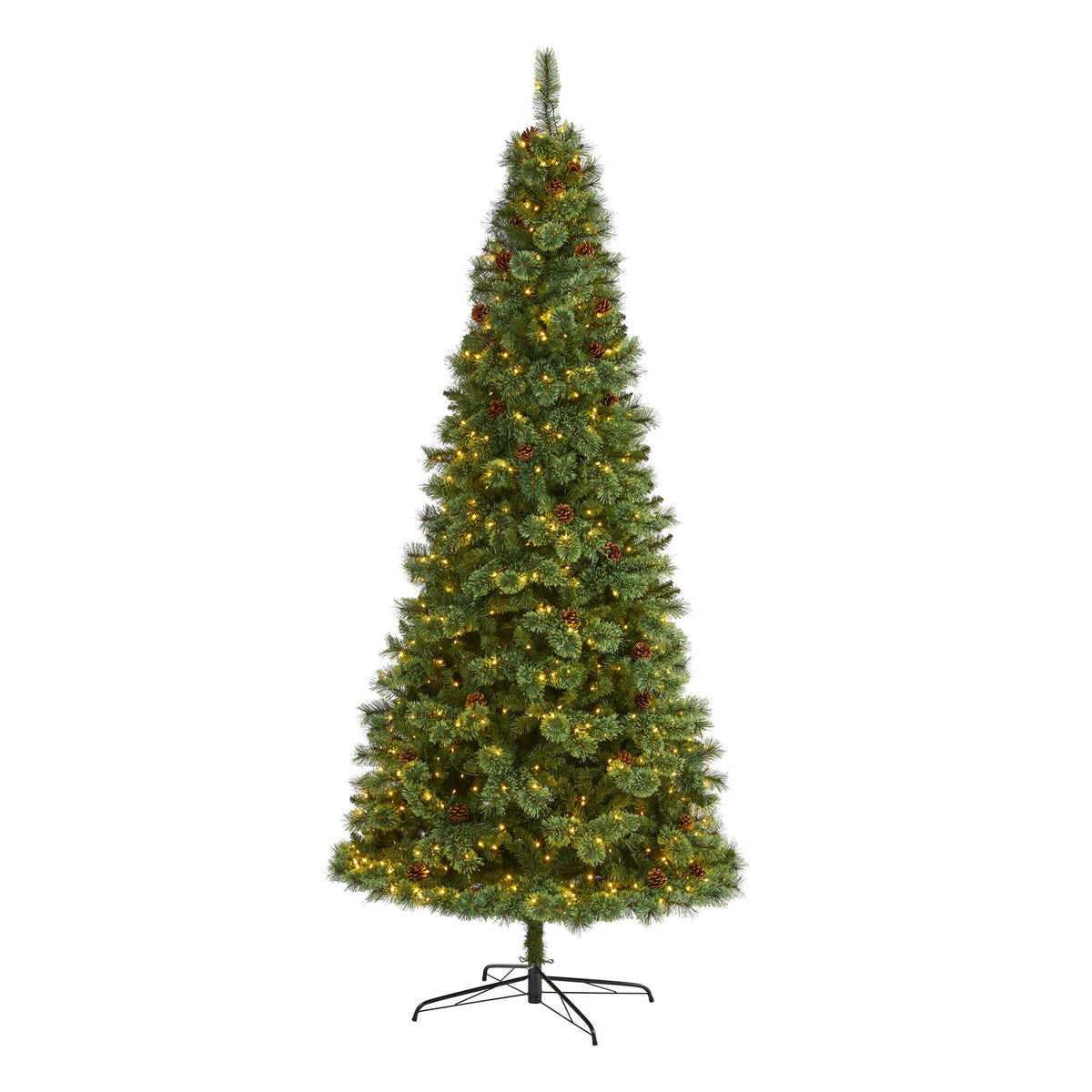 Nearly Natural 9Ft. White Mountain Pine Artificial Christmas Tree With 650 Clear Led Lights And Pine Cones