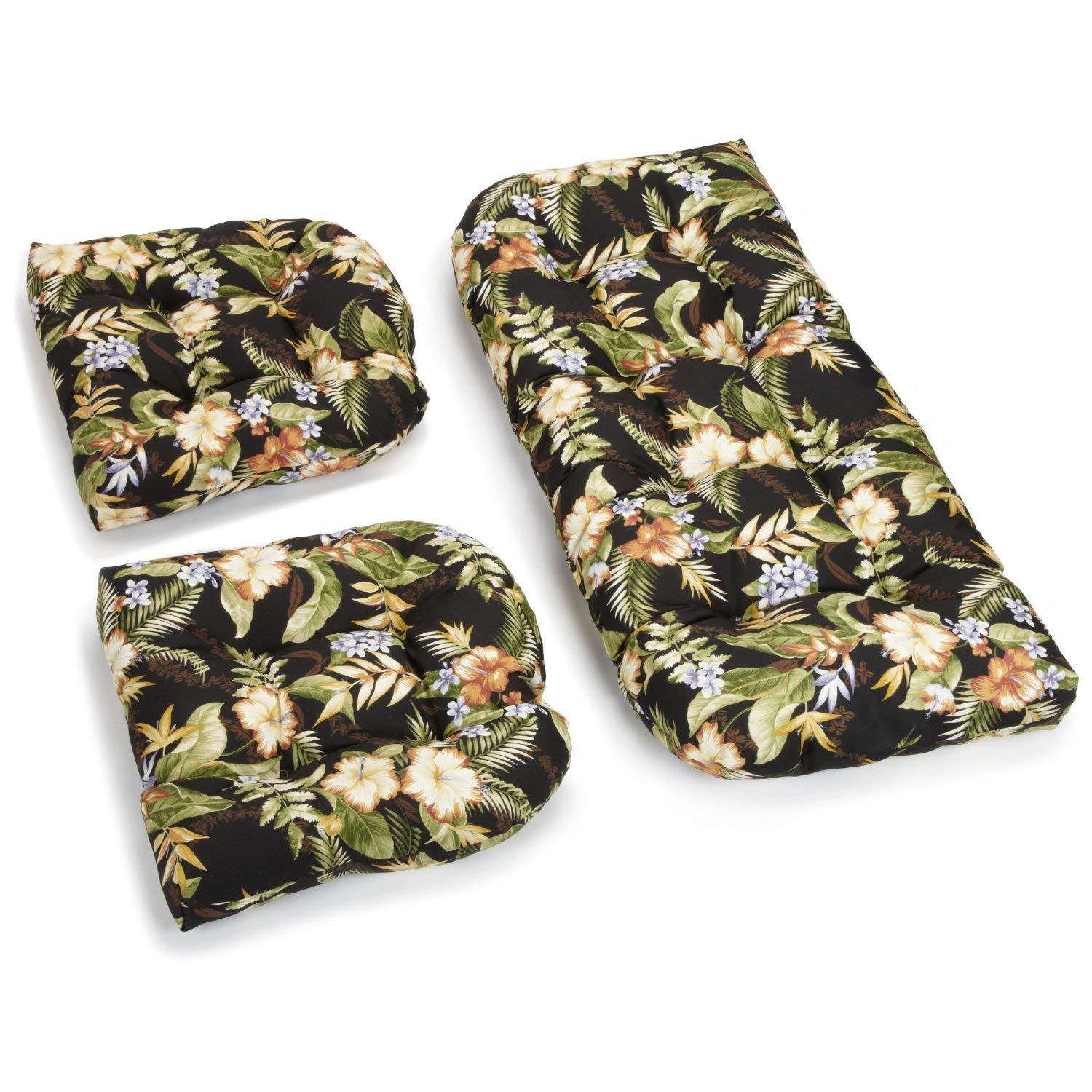 Blazing Needles Outdoor Rounded Back Settee Cushion Set, Freeport Ebony 3 Count