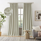 DUALIFE Blackout Curtains 108 Inch Length, Linen Blended Pinch Pleated Curtains for Living Room Farmhouse Thermal Back Tab Drape