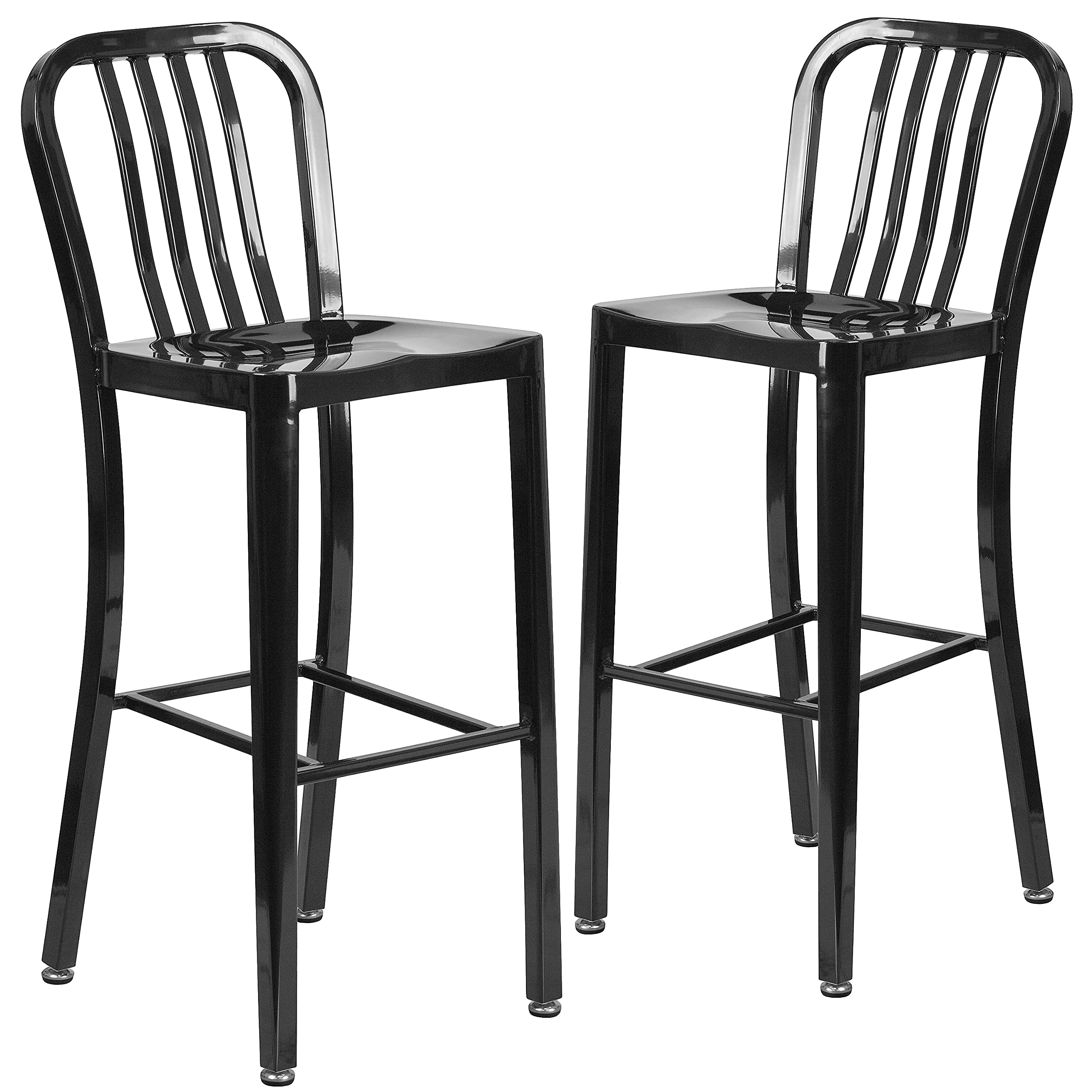 2 Pk. 30 High Black Metal Indoor-Outdoor Barstool with Vertical Slat Back