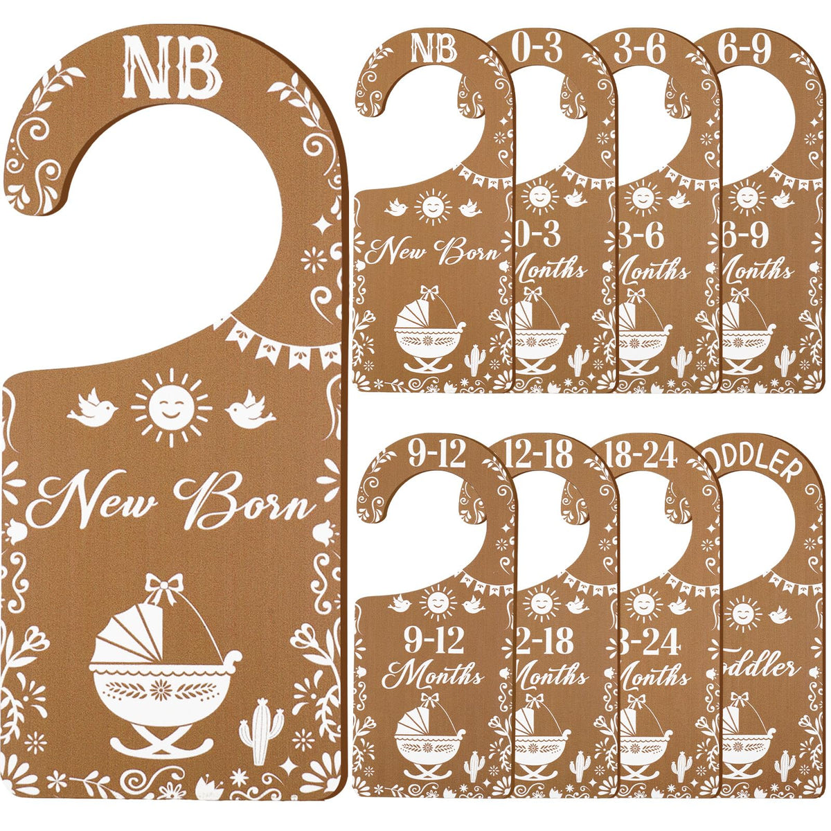 CORNER LACE Baby Closet Dividers 8PCS, Mexican Talavera Wooden Double-Sided Clothes Size Hanger/Organizer from Newborn to Toddle