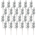 Crafare 24 Pack Silver Christmas Glitter Berries Stems Artificial Christmas Tree Picks for Holiday Ornaments DIY Xmas Crafts Wre