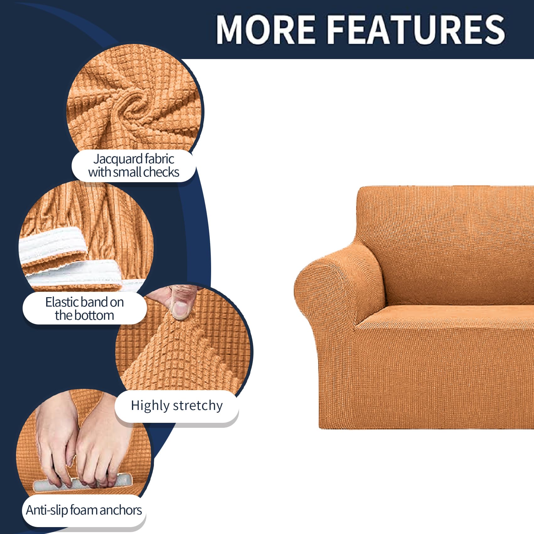 2025 New Stretch Chair Sofa Slipcovers Couch Cover For 1 Seater Furniture Protector Sofa Covers With Elastic Bottom Jacquard Fabric Small Checks For Pets, Kids - Golden