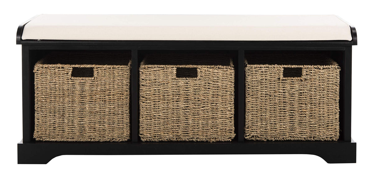 SAFAVIEH Black American Homes Collection Lonan Grey and White Wicker Storage Bench, 0
