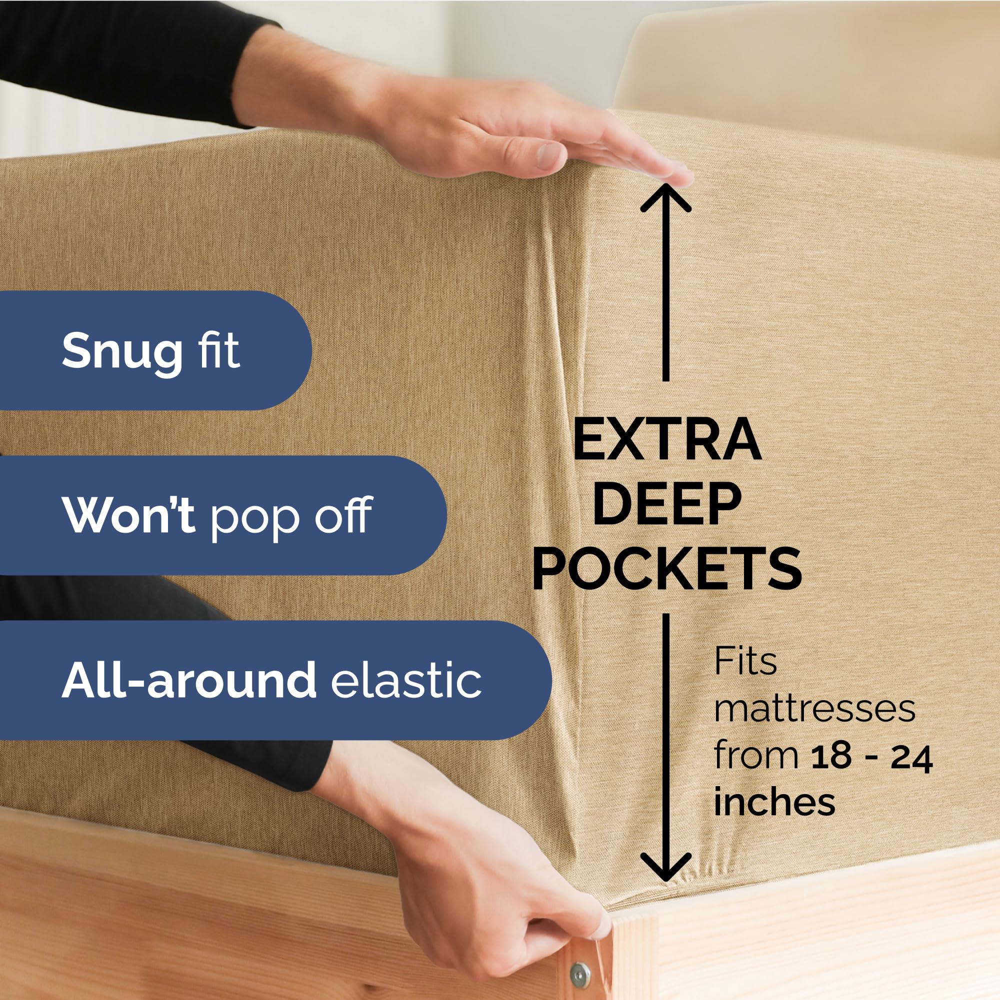 Extra Deep Pocket Full Sheets - 4 Piece Breathable & Cooling Bed Sheets - Hotel Luxury Bed Sheet Set - Soft, Wrinkle Free & Comfy - Easily Fits Extra Deep Mattresses - Deep Pocket Heathered Tan Sheets