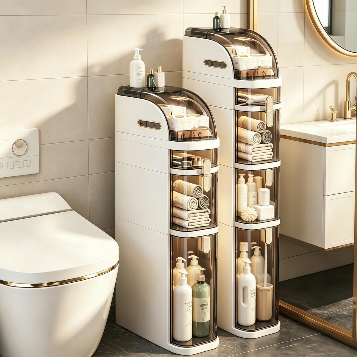 BGYMF 3Tier Slim Bathroom Storage Cabinet with Drawers,Movable,White
