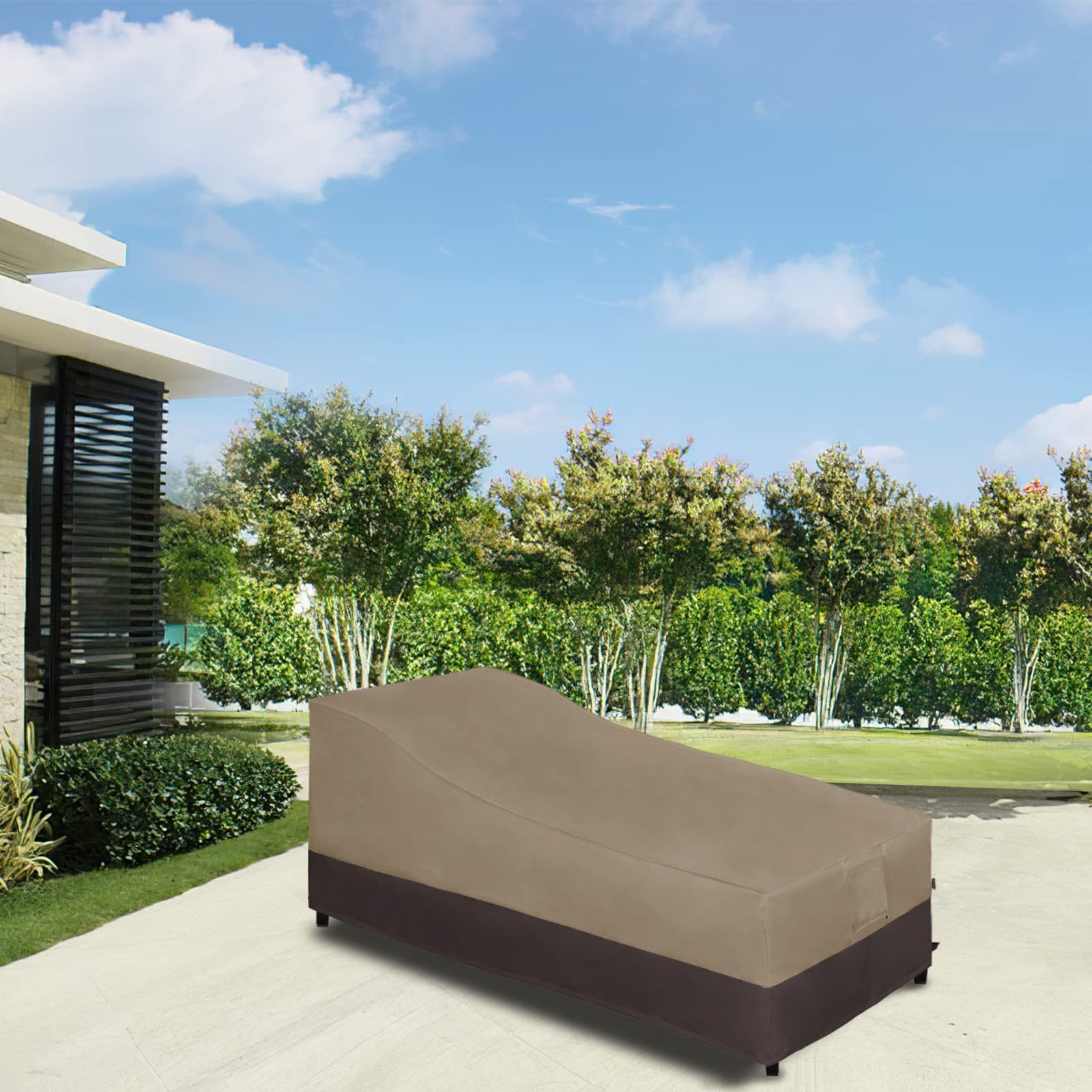 Easy-Going Waterproof Outdoor Chaise Lounge Cover, Heavy Duty Patio Lounge Chair Cover, Windproof Outdoor Furniture Cover With Air Vent 1 Pack-84Wx34Dx32H Inch, Camel/Dark Brown