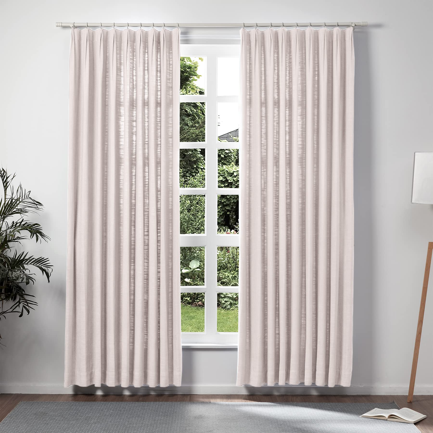 Twopages Pink Lemonade Pinch Pleated Drape Linen Light Filtering Room Darkening Curtain For Bedroom, Double Layer Lined Curtain