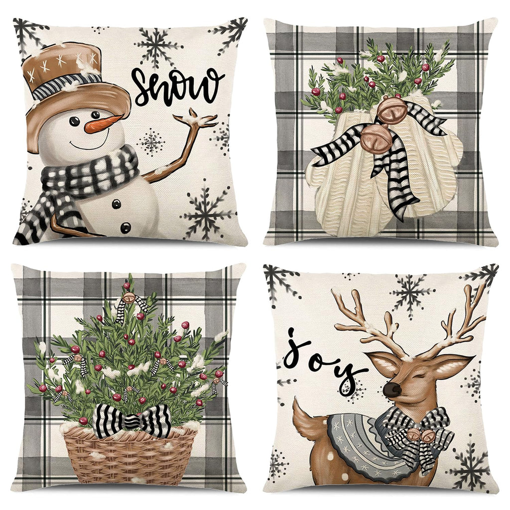 Onfaon Christmas Decorations - Christmas Pillow Covers 18X18 Set Of 4, Holiday Christmas Decor Home Sofa Couch Cushion Indoor De