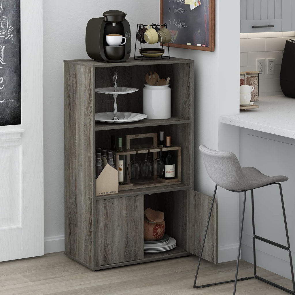 Furinno Jaya Kitchen Storage Shelf with Cabinet, French Oak Grey