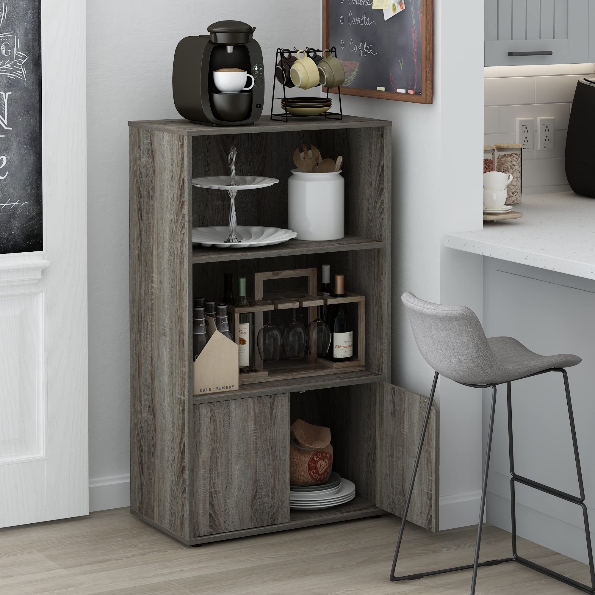 Furinno Jaya Kitchen Storage Shelf with Cabinet, French Oak Grey
