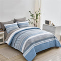Kakijumn 5 Piece Bed In A Bag Stripe Comforter Set Twin Size, White Grey Blue Striped Comforter And Sheet Set, All Season Soft M