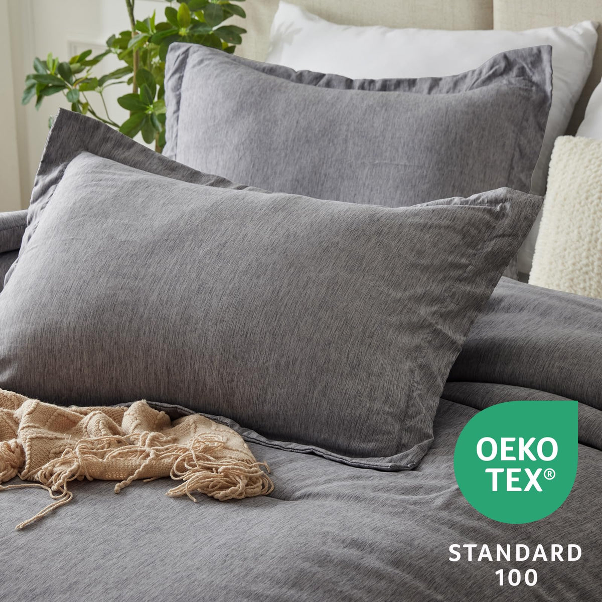 Cozylux Queen Comforter Set - 3 Pieces Grey Soft Luxury Cationic Dyeing Queen Comforter For All Season, Gray Breathable Lightweight Fluffy Bedding Sets With 1 Comforter And 2 Pillow Shams